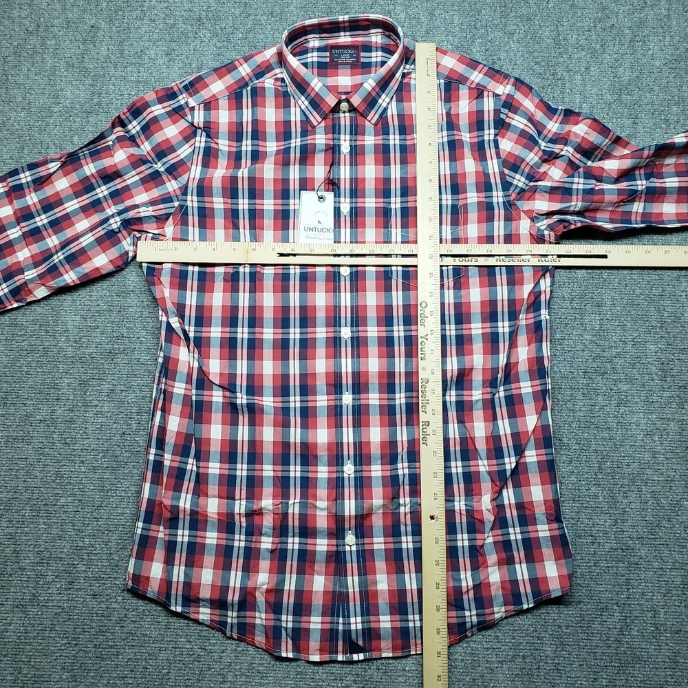 UNTUCKit Navarro Shirt Mens LT Slim Red White Blue Button Up Long Sleeve New - Picture 7 of 11